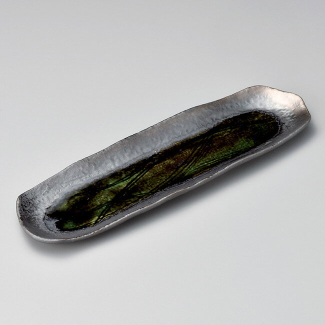 和食器金結晶織部流し変形長皿33....