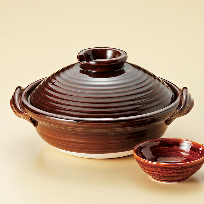 和食器 家族でお鍋 アメ釉 2〜3人用 7号深鍋 萬古焼 土鍋 直火 耐熱 おうち ごはん おしゃれ プレゼント 陶器 うつわ　　※呑水は別売りです