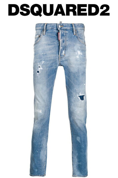 DSQUARED2(ディ−スクエア−ド)ダメージデニム 【メンズ】【インディゴブルー】【SKATER JEAN 】【S74LB0658】【2019秋冬新作】【ライトブルー 】【ロゴ入り】【D2】【デニム】【SALE!!97900円→89000円10％オフ】