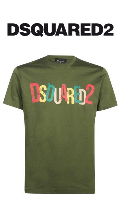 DSQUARED2(ディースクエアード)プリントロゴTシャツ【カーキ】【S71GD1249】【半袖】【ブランドロゴ】【メンズ】【ロゴプリント】【2023春夏新作】