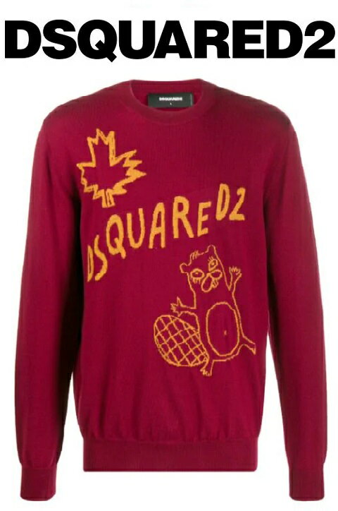 DSQUARED2(ディースクエアード)クルーネックニット【メンズ】【赤/レッド/ワインレッド】【S74HA0975S16799】【2020年秋冬新作】【ロゴプリント】【長袖】【プルオーバー】【ウール100%】【SALE!!83600円→20％OFFの66880円!!】