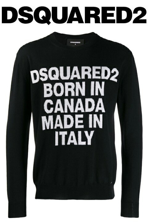 DSQUARED2(ディースクエアード)クルーネックニット【メンズ】【黒/ブラック】【S74HA0978S16799】【2020年秋冬新作】【ロゴプリント】【長袖】【ウール】【SALE!!75900円→20％OFFの60720円!!】