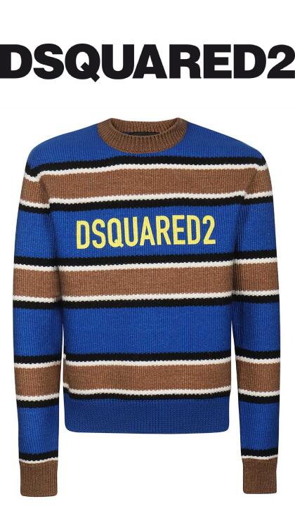 DSQUARED2(ディースクエアード)ニット【ユニセックス】【青/ブルー/茶色/ブラウン】【S74HA1263】【プルオーバーニット】【2022年秋冬新作】【ボーダー】【長袖】【SALE!!113000円→79200円約30％OFF】