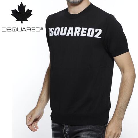 DSQUARED2(ディースクエアード)Knit T-Shirt 【CREWNECK KNIT】【黒/ブラック/白/ホワイト】【s71ha0902-s15995-973】【2020年春夏新作/SS】【ニットTシャツ】【LEON・Safari掲載ブランド】【半袖】【丸首】【ブランドロゴ】【メンズ】【送料無料】