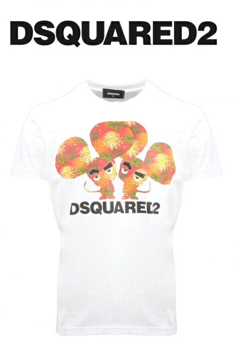 DSQUARED2(ディースクエアード)プリントロゴTシャツ【twin print crew neck Tshirt cutandsew black】【2020春夏新作】【ホワイト/白】【S74GD0654 100】【LEON・Safari掲載ブランド】【半袖】【丸首】【ブランドロゴ】【メンズ】【ジャージ素材】【送料無料】