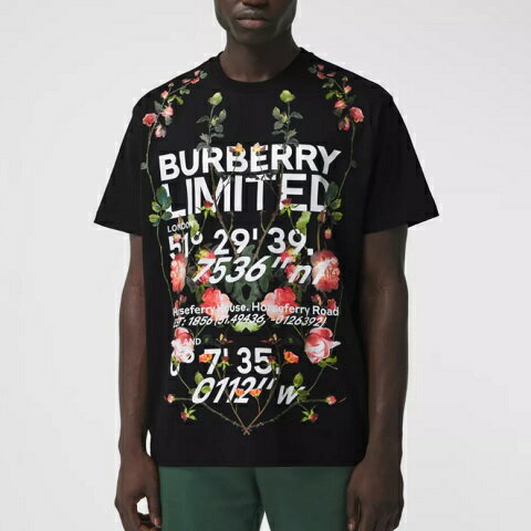 BURBERRY（バーバリー）モンタージュプリント コットン オーバーサイズTシャツ【ロゴプリント】【モンタージュ】【コットン】【80374601】【メンズ】【黒/ブラック】【2021春夏新作】【送料無料】