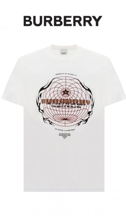 BURBERRY（バーバリー） プリント Tシャツ【ロゴプリント】【コットン】【8049457】【メンズ】【白/ホワイト】【2022春夏新作】【送料無料】【立体プリント】【SALE74800円→70000円】