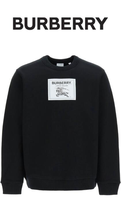 BURBERRY（バーバリー）プルオーバースウェット【メンズ】【黒/ブラック】【8064402】【Black cotton oversize sweatshirt】【ワッペン】【トレーナー】【プリントパーカー】【2022年春夏新作】【長袖】【送料無料】