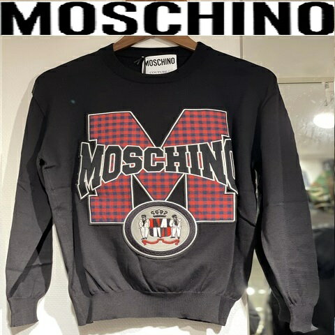 MOSCHINO（モスキーノ）チェック柄フロントロゴニット【黒/ブラック】【メンズ】【ZPA0922】【ユニセックス】【ニット】【チェック柄】【ロゴ入り】【インナー】【クルーネック】【送料無料】【86900円→73000円約15％オフ】