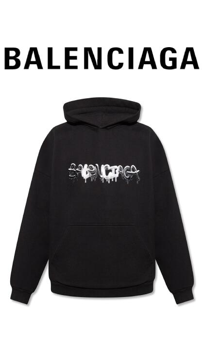 BALENCIAGA(バレンシガ) プルオーバーパーカー【メンズ】【ブラック/黒】【BALENCIAGA SLIME HOODIE WIDE FIT】【674986 TLVF2】【長袖】【ロングスリーブ】【ロゴ】