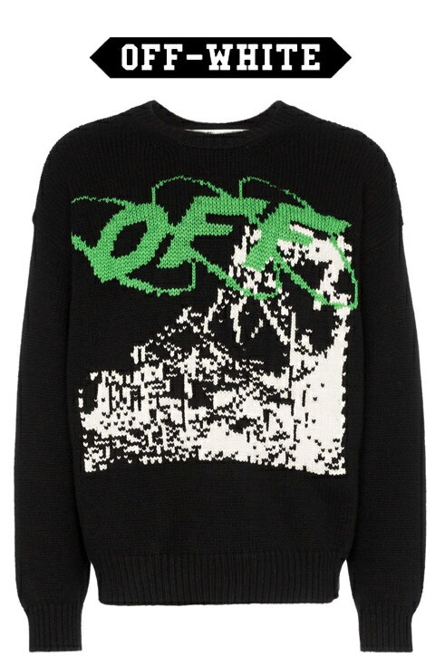 OFF-WHITE(オフホワイト)ニット【黒/ブラック】【メンズ】【Black sweater with white print and logo】【OMHE032F19E370131001】【2019年秋冬新作】【バックプリント】【ロゴプリント】【ウール】【羊毛】【入手困難】【インナー】【送料無料】