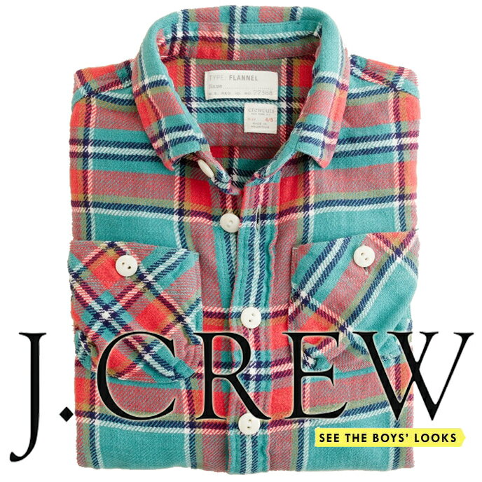 【J.Crew / KIDS 】★ジェークルーの子供服★【 Vintage Camp Flannel Shirt 】柔らか素材が着心地最高のフランネルチェックシャツ!!!お洒落なカラーにも注目です。/グリーンxレッド緑x赤/男の子・ボーイズ/ジンボリー・バーバリー・ラルフローレン