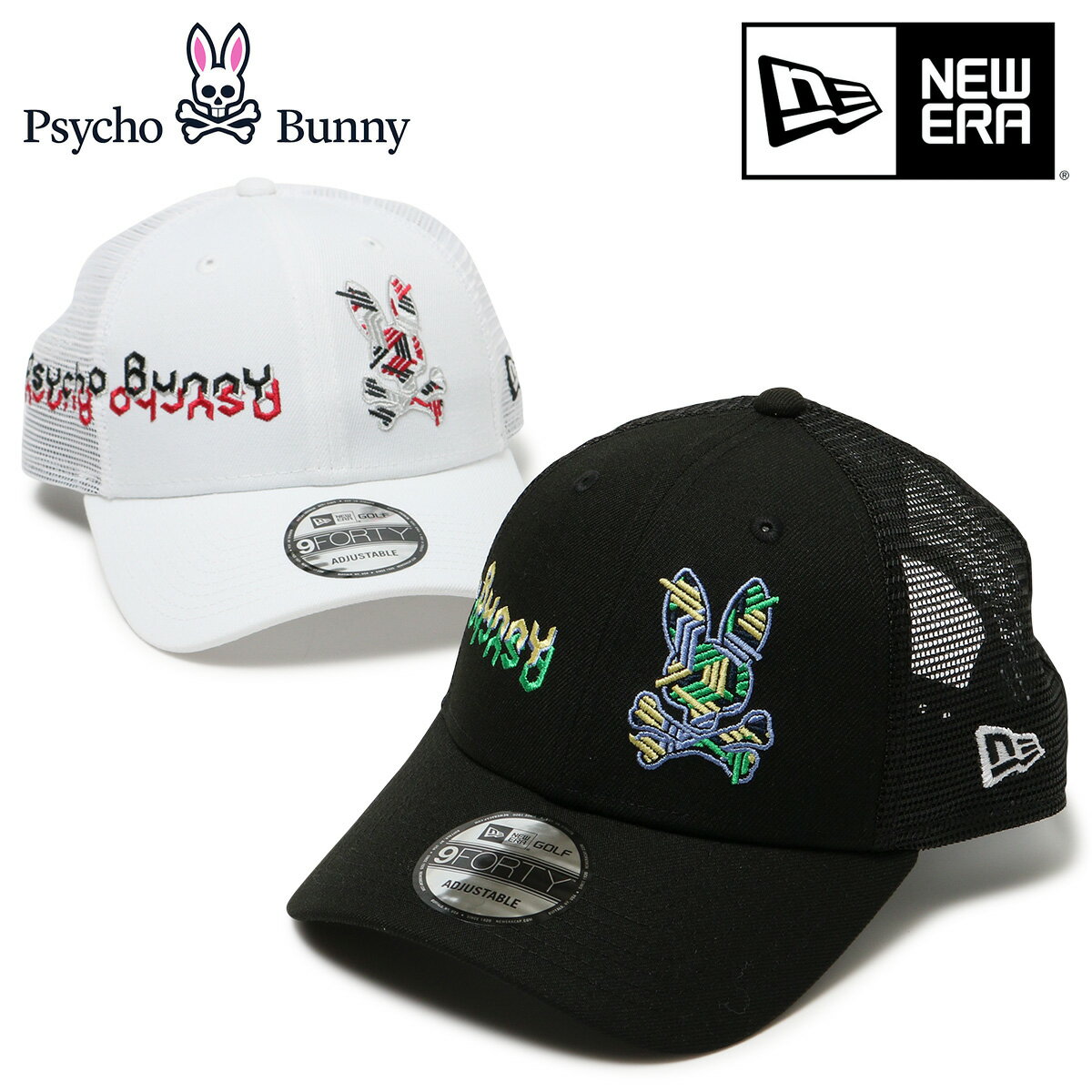 サイコバニー ゴルフ キャップ ニューエラ NEW ERA 帽子 メッシュ メンズ PBMG302F コラボ Psycho Bunny アウトドア 抗菌[即日発送]