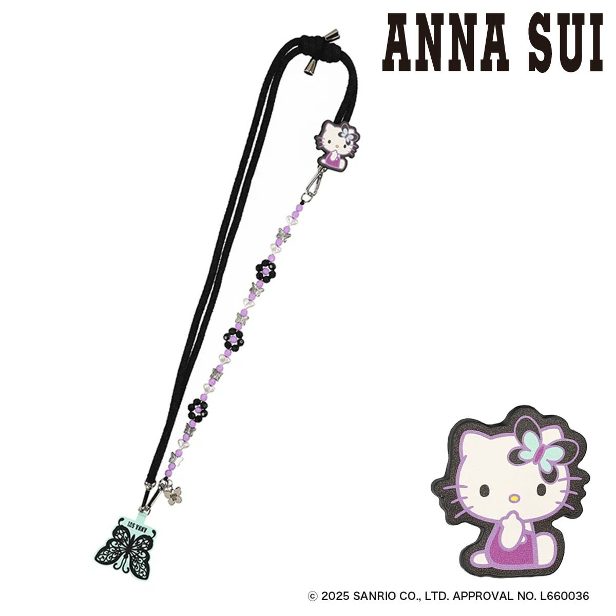 乐天商城 - アナスイ ハローキティ スマホストラップ レディース 317963 ANNA SUI × HELLO KITTY サンリオ キティちゃん ハンドストラップ 蝶[即日発送]