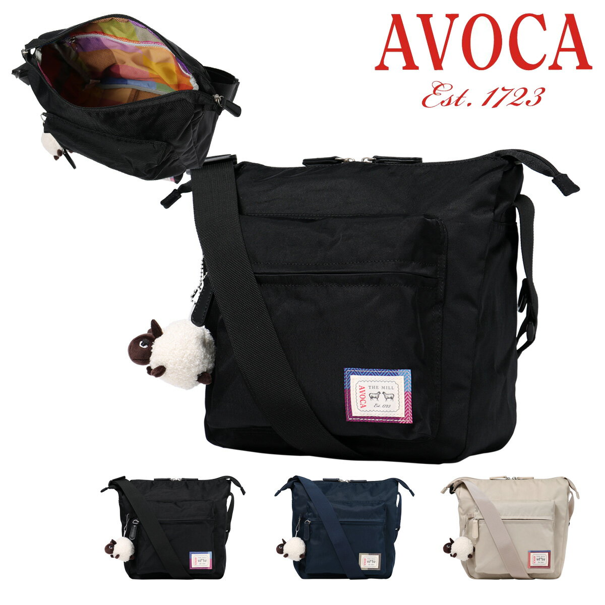 Rakuten - アヴォカ ショルダーバッグ レディース AC-004 AVOCA 縦型 斜め掛け ワンマイル お散歩バッグ チェック柄 かわいい ひつじ マスコット付き ワンマイルバッグ