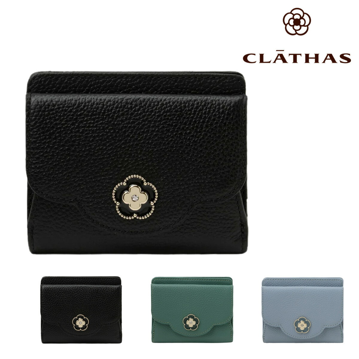 乐天商城 - クレイサス 二つ折り財布 本革 ペルル レディース 190713 CLATHAS ミニウォレット コンパクト レザー カメリア[即日発送]