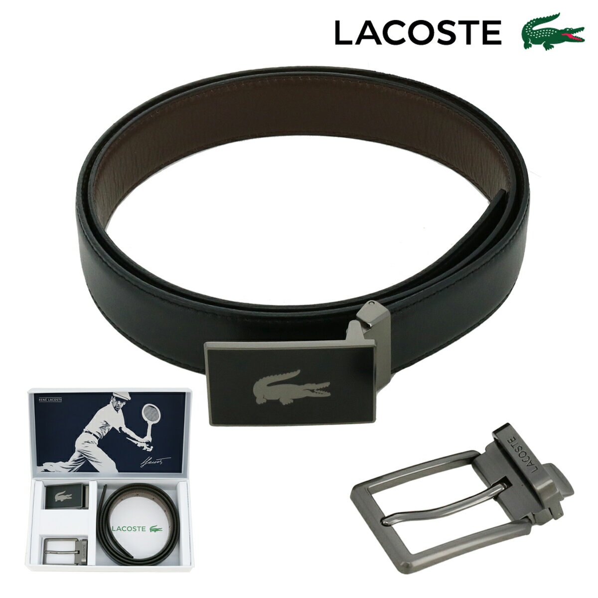 LACOSTE ベルト メンズ 【全品10倍｜5/16 2時迄】ラコステ ベルト ギフトセット メンズ LB87310 日本製 LACOSTE | リバーシブル 本革 レザー プレゼント[PO10]