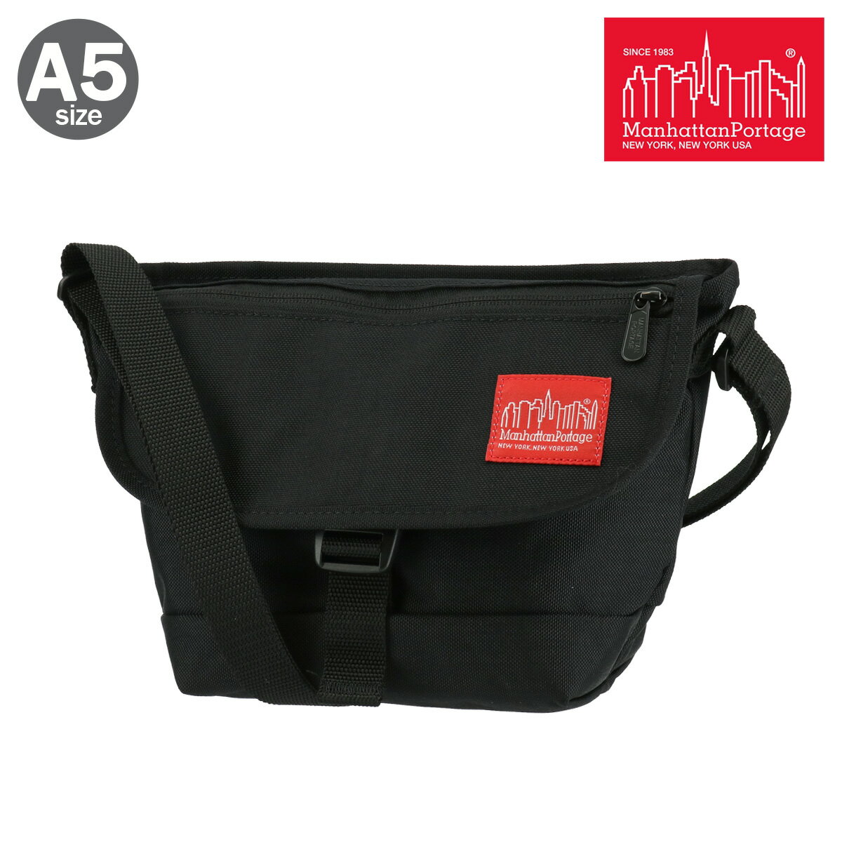 ITEM SPEC COLOR VARIATION ブランド：Manhattan Portage マンハッタンポーテージ Manhattan Portageを代表するメッセンジャーバッグを昨今のニーズに合わせてモディファイ。 サイズ：約W29×H18×D11cm対応サイズ：A5重量：約192gショルダー長さ：約70～138cm（取り外し不可） カラー：ブラック 素材：1000Dコーデュラナイロン 仕様：バックル式開閉内側：ファスナーポケット×1前面：ファスナーポケット×1 付属：アテンションカード 備考：※マンハッタンポーテージの全ての商品にアテンションカードを添付しております。安全にご利用いただくため記載内容を事前にお読み下さい。またご購入後の修理など全て「証明書」に代わる重要なカードにもなりますので、大切に保管して下さい。 ご注意ください： ● 商品の画像は、できるだけ商品に近いカラーにて掲載をしております。 お客様のモニターの発色または設定により、実際の色味と異なる場合もあります。あらかじめご了承ください。 ● メーカーサイズ、もしくは実際に測った寸法となります。商品の素材等の個体差により、若干サイズのばらつきがあります。サイズはあくまでも目安としてお考えください。 ● 天然皮革・素材を使用している商品によっては、天然素材の特性上、部位により風合いやシミ・シワ感や焦げ、濃淡など多少の個体差がある場合があります。あらかじめご了承ください。