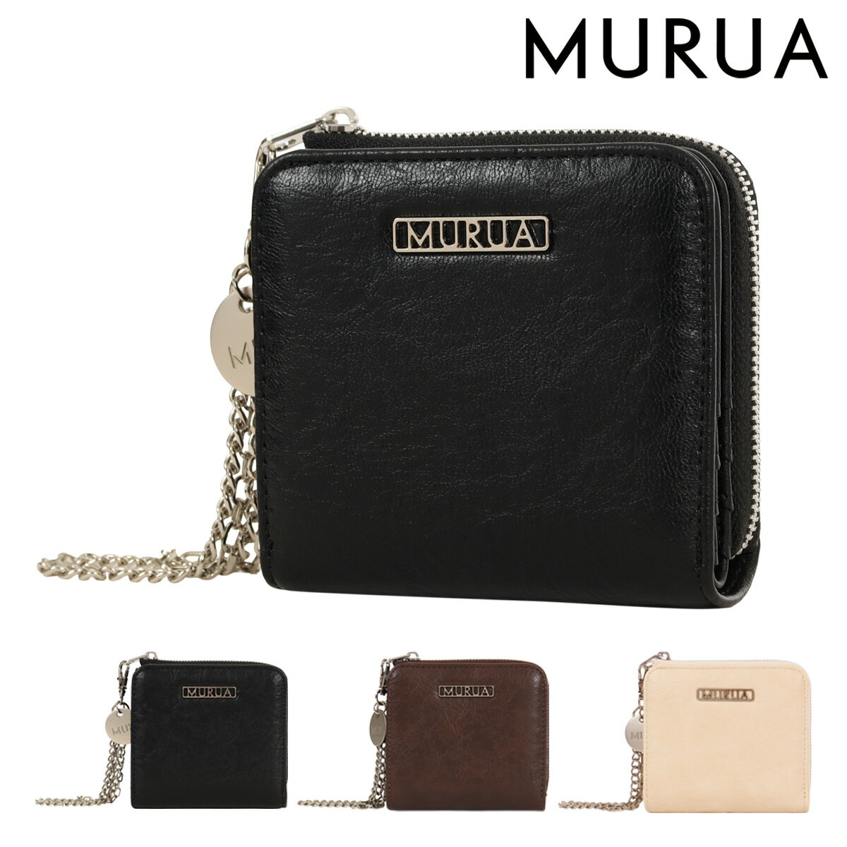乐天商城 - MURUA L字二つ折り財布 ミニ財布 ミニウォレット レディース MR-W1363 ムルーア フレームメタル チャーム コンパクト