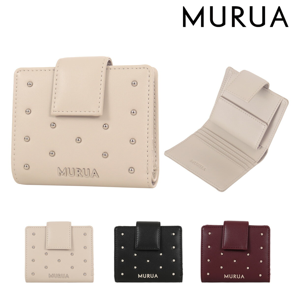 乐天商城 - MURUA 二つ折り財布 ミニ財布 レディース MR-W1373 ムルーア スタッズ コンパクト