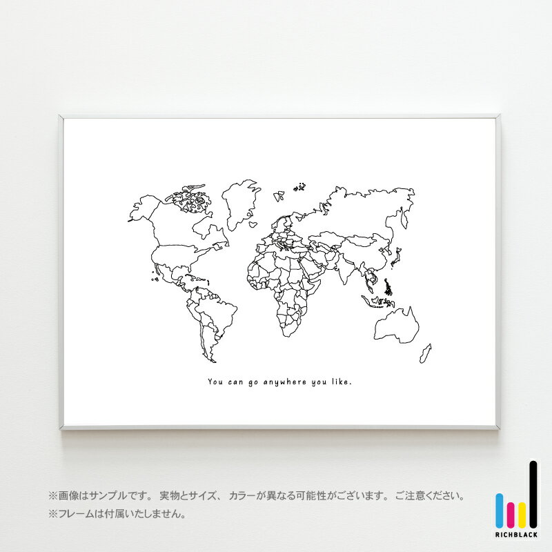 全4色＊ 世界地図 モノクロ アート ポスター [ A4 ]地図 抽象画 線画 北欧 北欧風 北欧インテリア 壁掛け 北欧テイスト 雑貨 モノトーン 白黒 シンプル フレーム ナチュラル インテリア アートポスター 子供部屋 知育 男前インテリア かっこいい おしゃれ シンプル