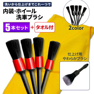 【送料無料】洗車ブラシ ホイール 5本セット タオル付 トラック 洗車 ホイール エンブレム ディテールブラシ ホイール掃除 クリーニング ブラシ 車内掃除 やわらか 細かい 汚れ 洗浄 清掃 掃除 車内 筆 キレイ 車 バイク レッド ブラック