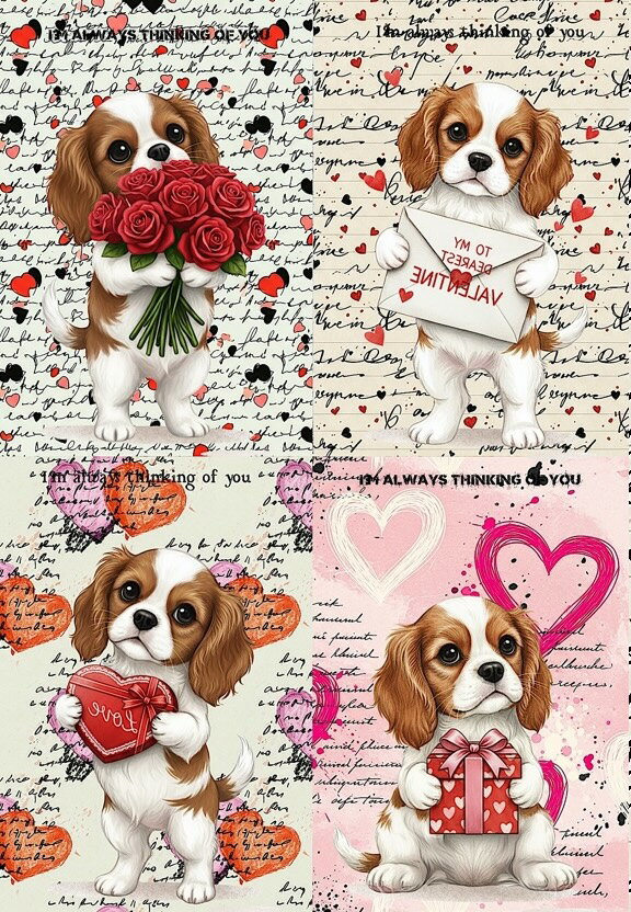 Rakuten - 新入荷 オリジナル 生地 犬 ブロックデザイン ハンドメイド素材 パネル生地 キャバリアキングチャールズスパニエル バレンタイン
