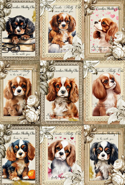 新入荷 オリジナル 生地 犬 ブロックデザイン ハンドメイド素材 クラフト アップリケ キャバリアキング..