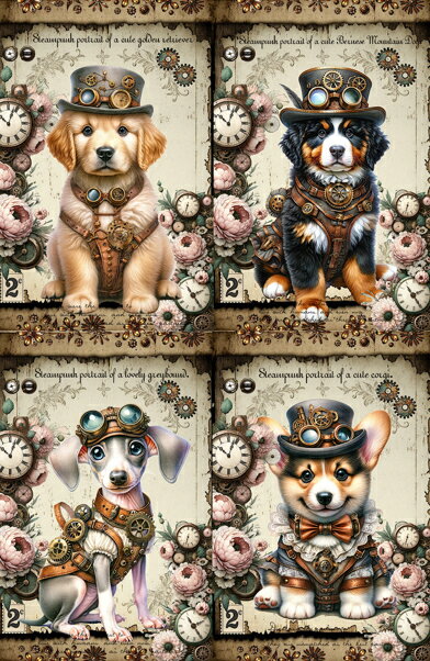 Rakuten - 新入荷 オリジナル 生地 犬 スチームパンク パネル生地 ブロックデザイン ハンドメイド素材 クラフト アップリケ