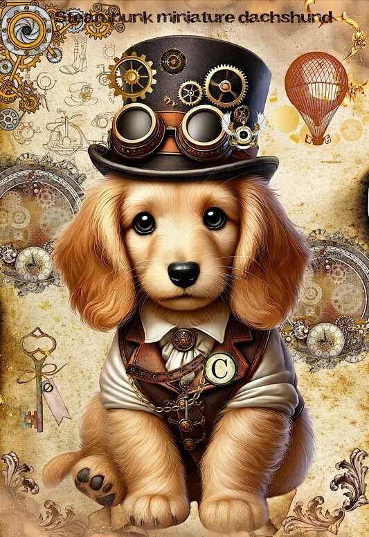 新入荷 生地 ダックスフンド パネル生地 ハンドメイド素材 クラフト アップリケ ミニチュアダックスフンド スチームパンク