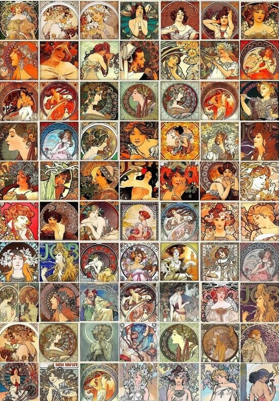 新入荷 オリジナル 生地 ブロックデザイン ハンドメイド素材 パネル生地 ミュシャ アール・ヌーヴォー