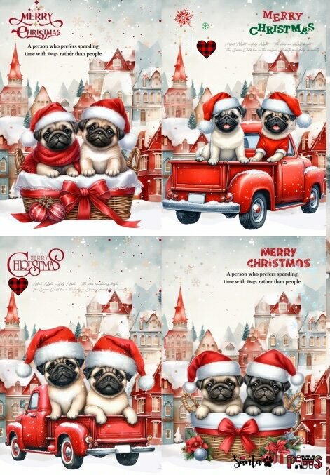 新入荷 オリジナル 生地 パグ ブロックデザイン ハンドメイド素材 パネル生地 クリスマス