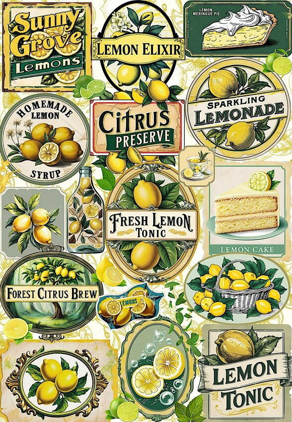 新入荷 オリジナル 生地フレンチスタイル パネル生地 レトロ ビンテージ ラベル レモン シトラス