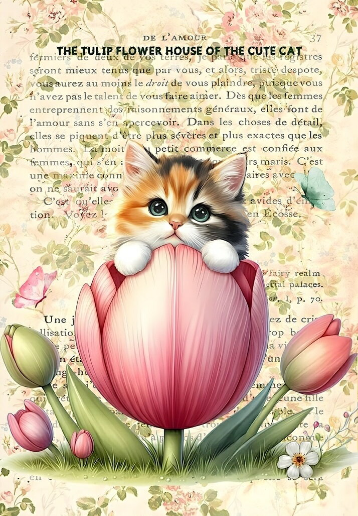 新入荷 生地 ハンドメイド素材 パネル生地 猫 春 チューリップ