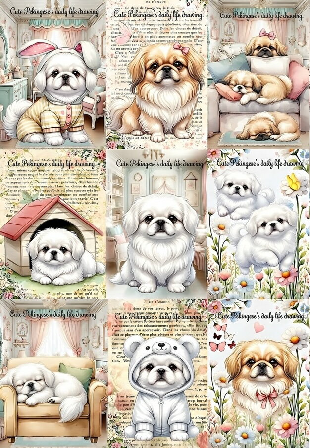 新入荷 パネル生地 犬 ペキニーズ