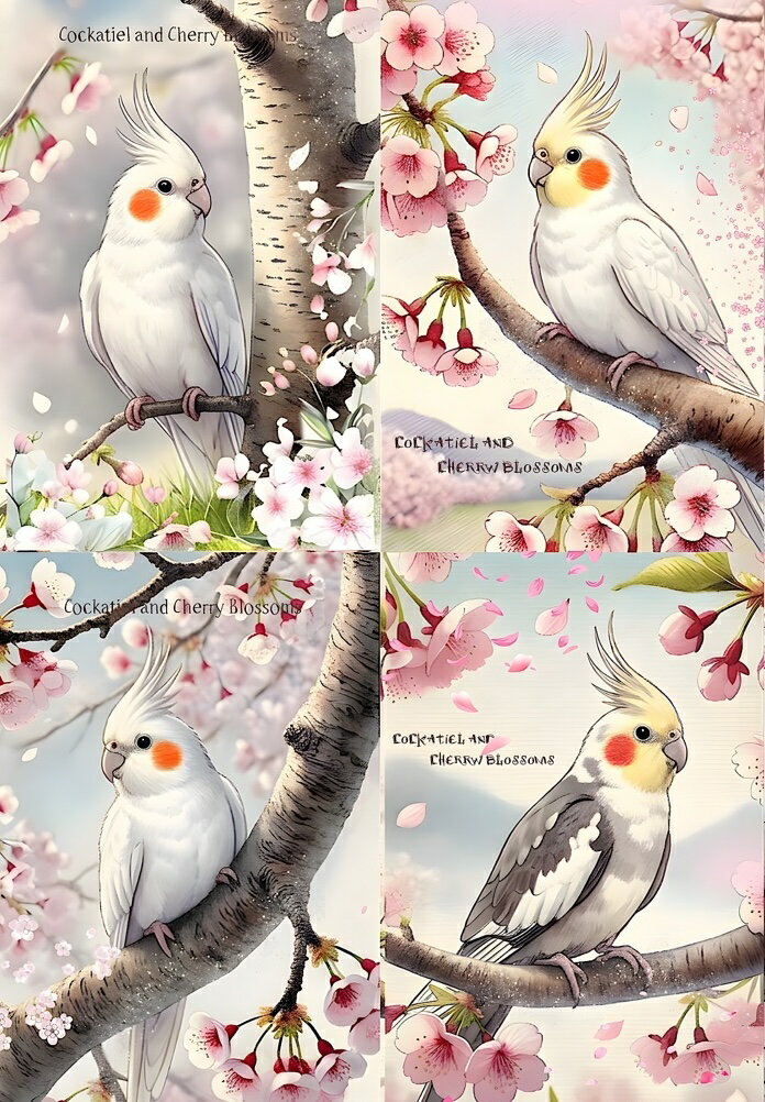 新入荷 オリジナル 生地 オカメインコ 鳥 パネル生地 ハンドメイド素材 クラフト アップリケ 桜 春