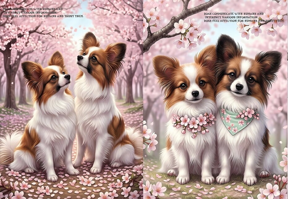 新入荷 オリジナル 生地 犬 パピヨン ブロックデザイン ハンドメイド素材 パネル生地 桜
