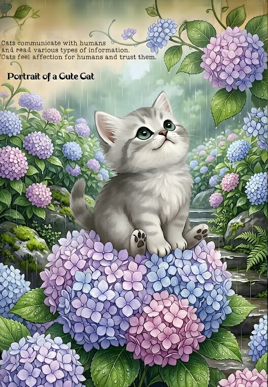 新入荷 生地 ハンドメイド素材 パネル生地 猫 雨 紫陽花 梅雨