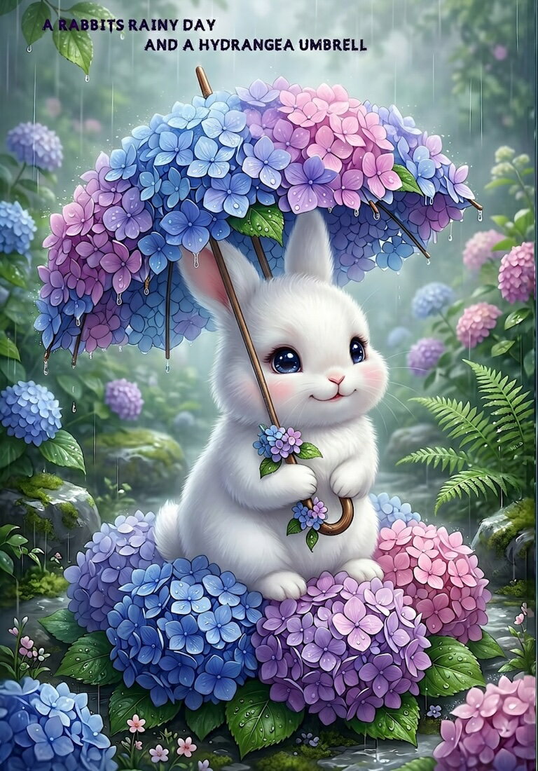 Rakuten - 新入荷 生地 うさぎ ウサギ柄 ブロックデザイン ハンドメイド素材 パネル生地 紫陽花 雨 梅雨
