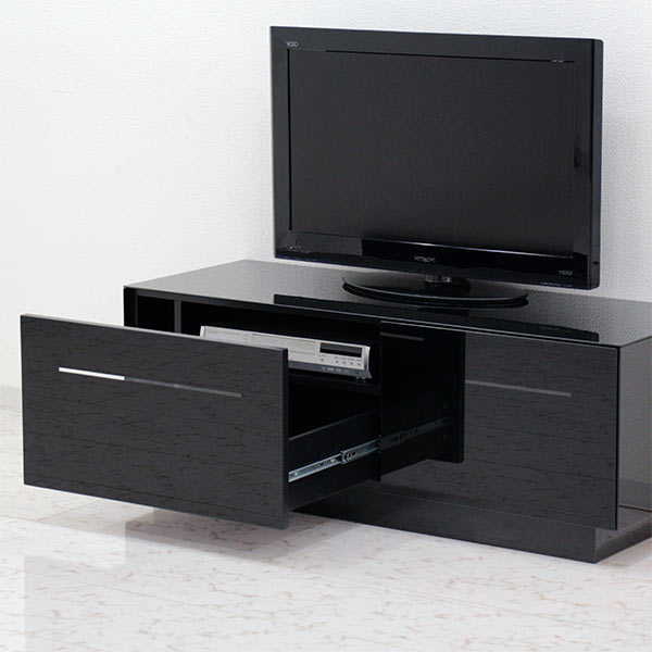 テレビボード 120 テレビボード ローボード 完成品 ブラック ガラス 全面ガラス ローテレビ台 光沢 艶 引き出し収納 AVデッキ収納 クール シンプル モダン 高級感