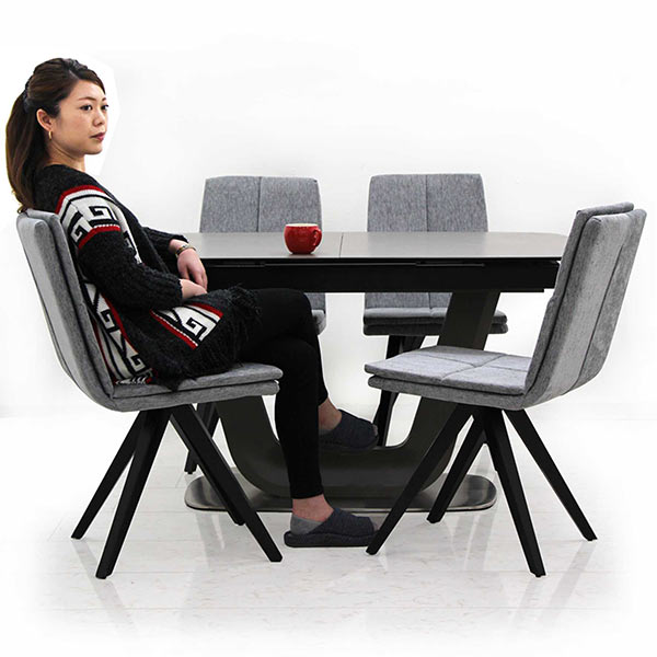 Design - セラミック ダイニングテーブルセット 伸長式ダイニングテーブルセット 4人 伸縮 5点 幅140 幅180 椅子 4脚 ファブリック張地 布地 セラミックトップ セラミックテーブル U字型 天板拡張 伸縮テーブル 伸長式テーブル センター伸長式 セラミックトップ グレー色 ceramic