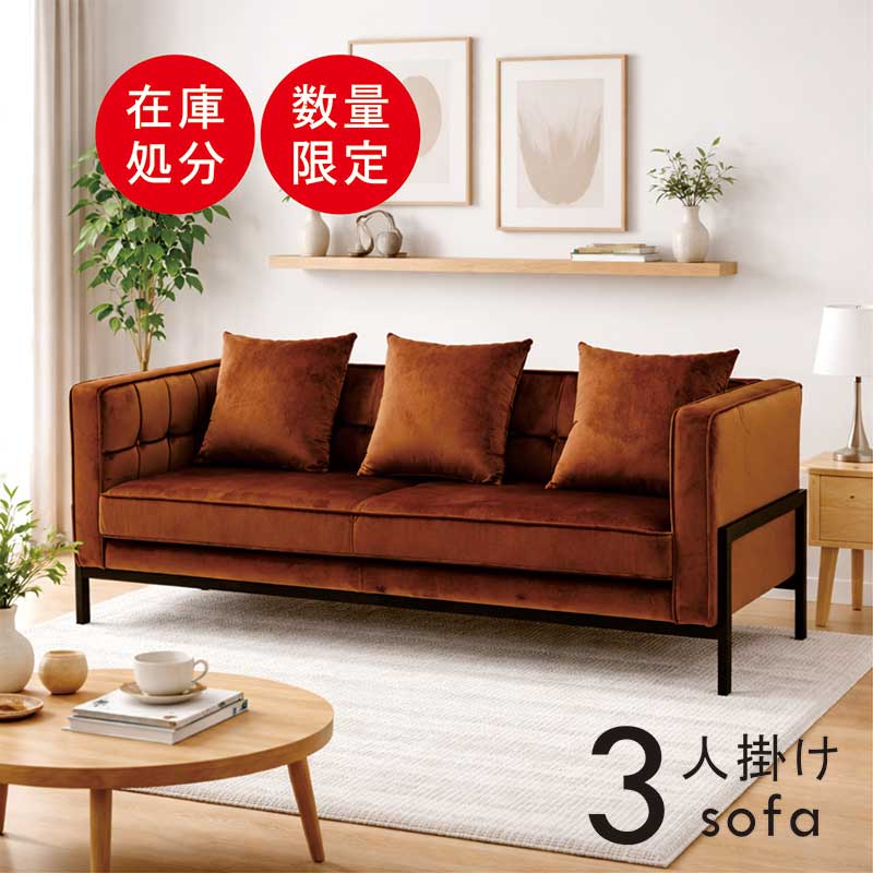 樂天商城 - 【マラソン期間中全品ポイント10倍】【在庫処分】【訳あり】【数量限定】【送料無料】ソファー 3人掛け ベルベット 家具 生地 高級ソファー 3人掛けソファ 三人掛けソファ 3人掛けソファー ベルベットソファ スチール ウレタン ブラウン おしゃれ 北欧 カジュアル モダン