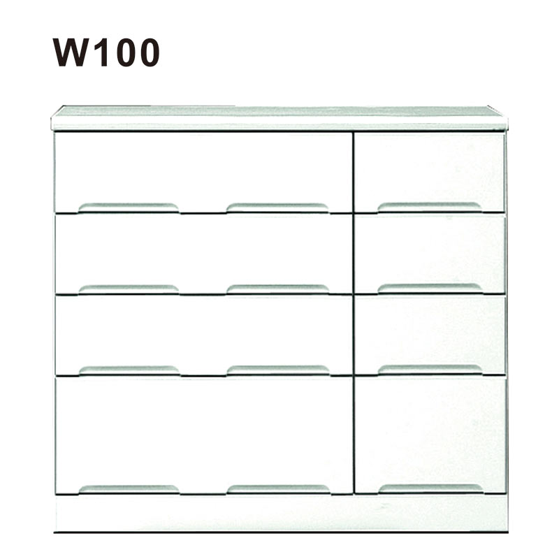 ローチェスト 白 幅100 4段 洋服 収納 チェスト タンス ローキャビネット 低い 収納棚 完成品 洋服タンス 衣類収納チェスト 大容量収納 木製 洋服ダンス 引き出し 収納 多段チェスト ホワイト 光沢 艶 清潔感 おしゃれ シンプル 大川家具 国産