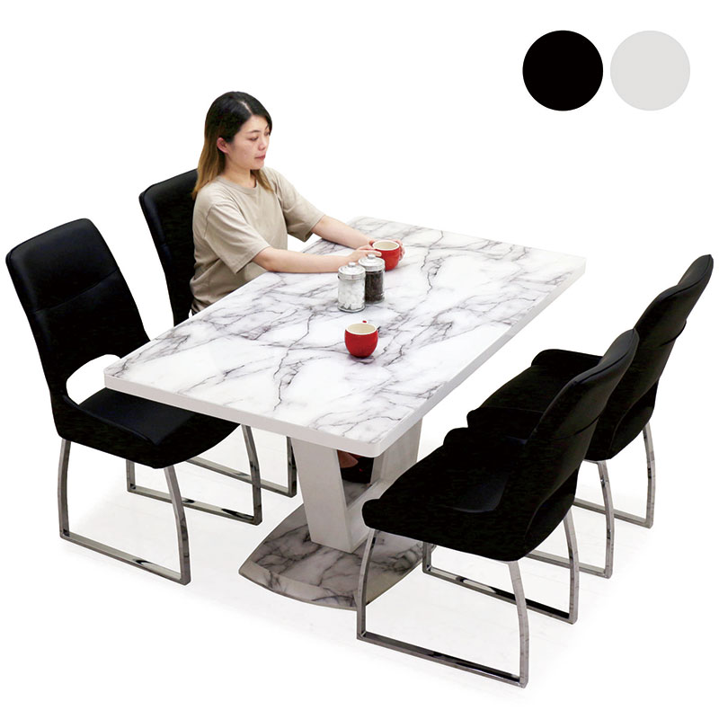 大理石風ダイニングテーブルセット白...