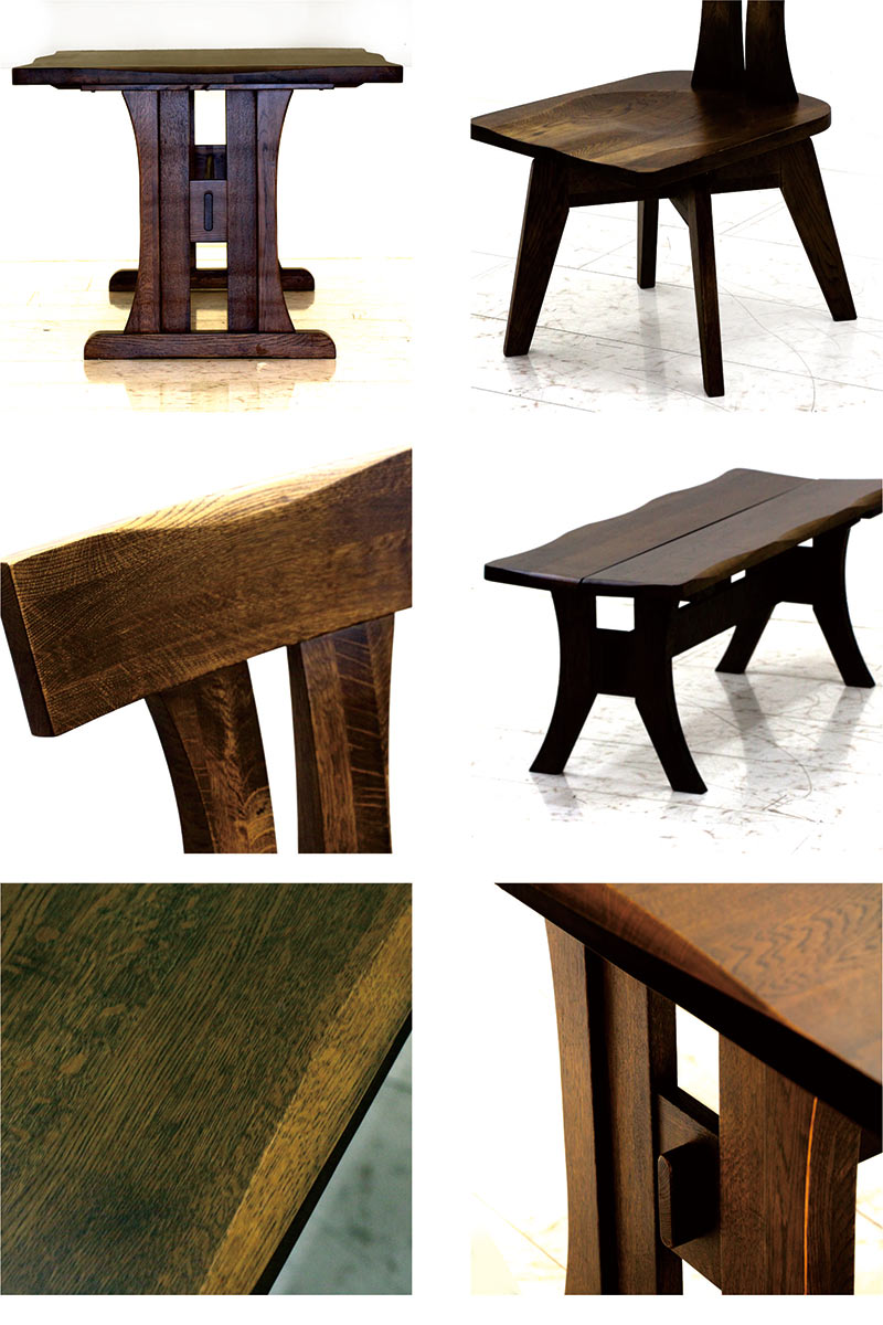 ダイニングテーブルセット 和 無垢 板座 4人掛け ベンチ 幅150cm 150×90 回転椅子 回転チェア ダイニングテーブル 4点セット ナラ無垢材 天然木 肘無し椅子 椅子 ダイニングチェア 食卓セット ブラウン おしゃれ 高級 和モダン 和風モダン 重厚感 新生活 新築 新居 引越し [3]