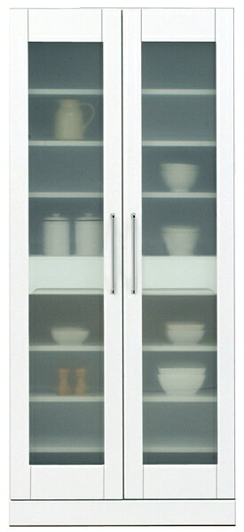 樂天商城 - 【マラソン期間中全品ポイント10倍】食器棚／幅80cm・キッチン収納庫 ハイタイプ／ホワイト【クリスタル】収納力抜群の食器棚／鏡面仕上げのホワイト【国産】【モダンインテリア】【キッチン収納】