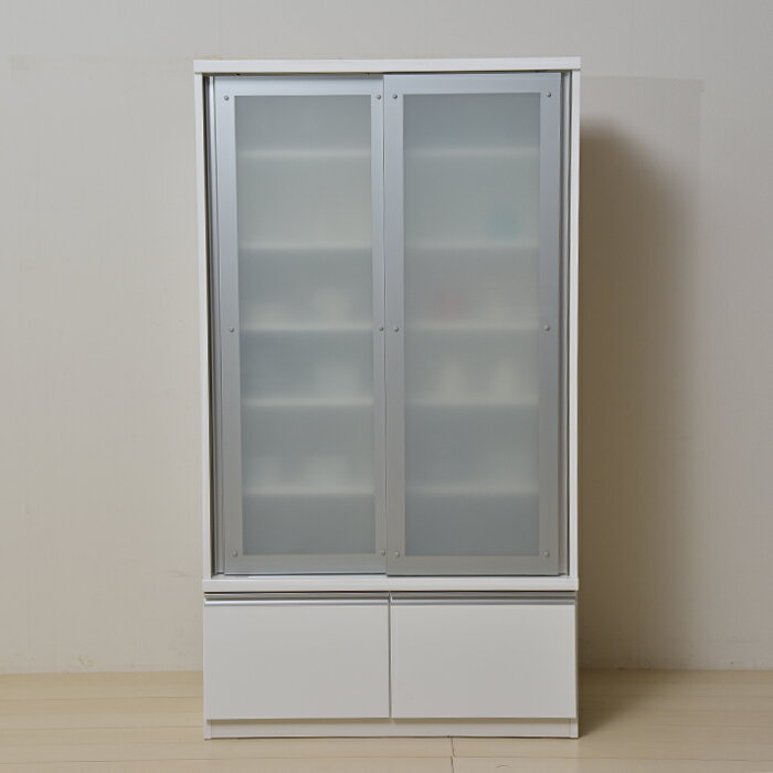 ダイニングボード 日本製 幅100cm 高さ178cm カップボード 食器棚 白色 スライド扉 国産 大容量収納 キッチン収納 キッチン 台所収納 おしゃれ 高級感 ハイタイプ クアドロレール