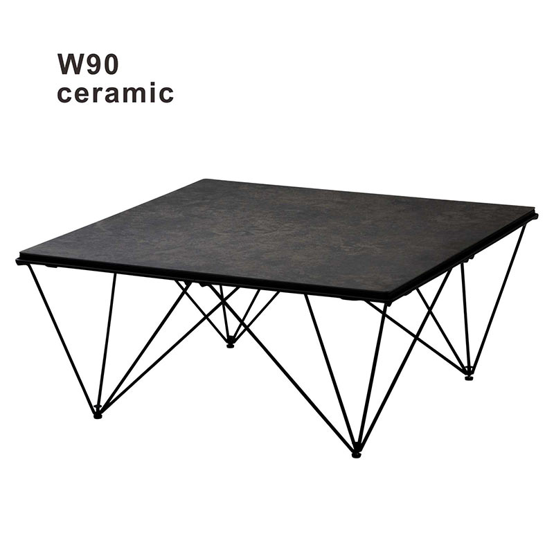 セラミック ローテーブル リビングテーブル 幅90cm 90x90 正方形 セラミックテーブル セラミックトップ V字型脚 グレー ブラック 石目調 セラミックス 陶磁器 耐熱 硬度 防水 モダン クール 高級感 スタイリッシュ 個性的 ceramic