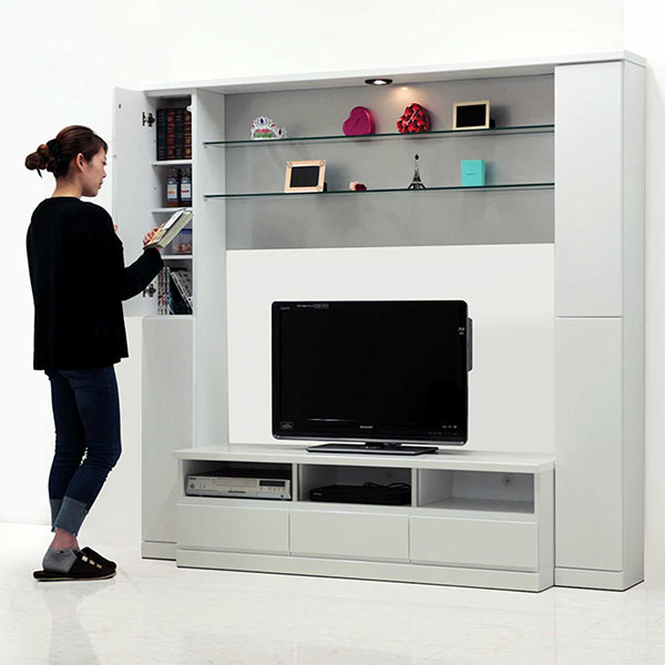 テレビボード ハイタイプ 白 隙間収納 幅190cm たんす 高さ180cm
