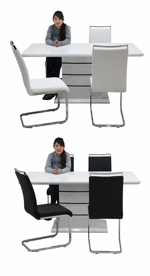 ダイニングテーブルセット 白 ホワイト 4人掛け 幅160cm 160×85 ハイバックチェア リビング カンティレバーチェア ダイニング ダイニングテーブル 5点セット カンチレバー ブラック 光沢 艶 清潔感 おしゃれ モダン スタイリッシュ [3]